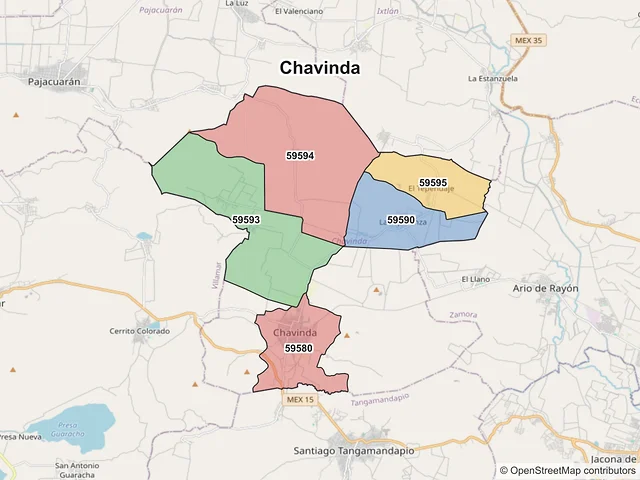 Mapa de códigos postales de Chavinda, Michoacán de Ocampo