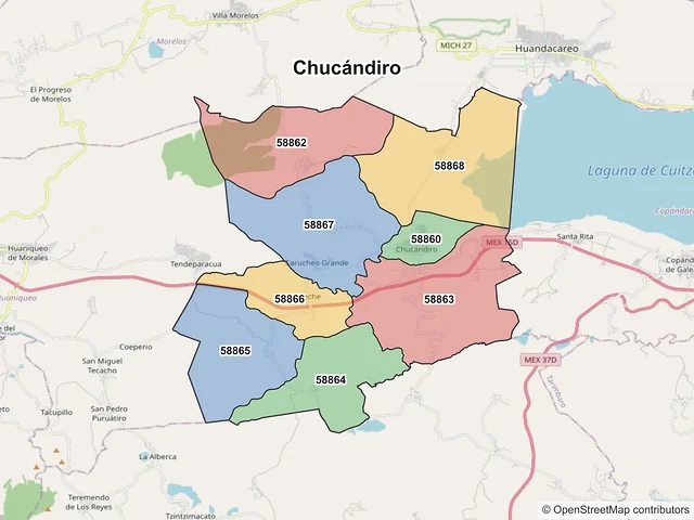 Mapa de códigos postales de Chucándiro, Michoacán de Ocampo