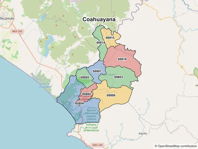 Mapa de códigos postales de Coahuayana, Michoacán de Ocampo