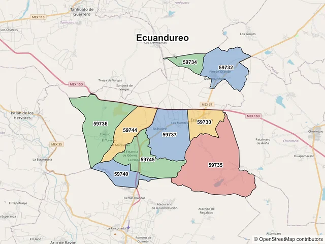Mapa de códigos postales de Ecuandureo, Michoacán de Ocampo