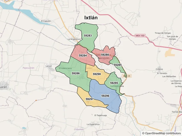 Mapa de códigos postales de Ixtlán, Michoacán de Ocampo