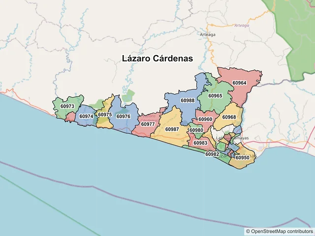 Mapa de códigos postales de Lázaro Cárdenas, Michoacán de Ocampo