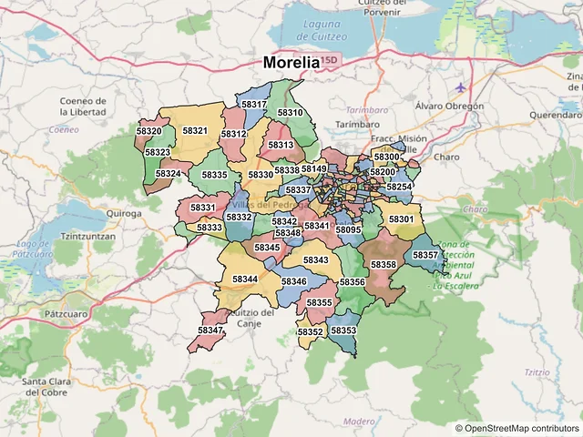 Mapa de códigos postales de Morelia, Michoacán de Ocampo