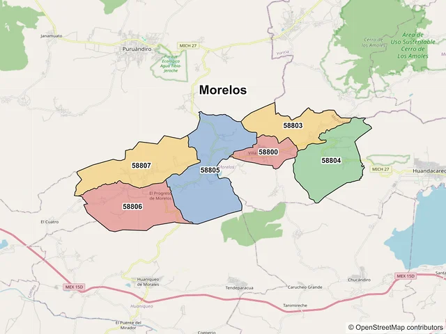 Mapa de códigos postales de Morelos, Michoacán de Ocampo