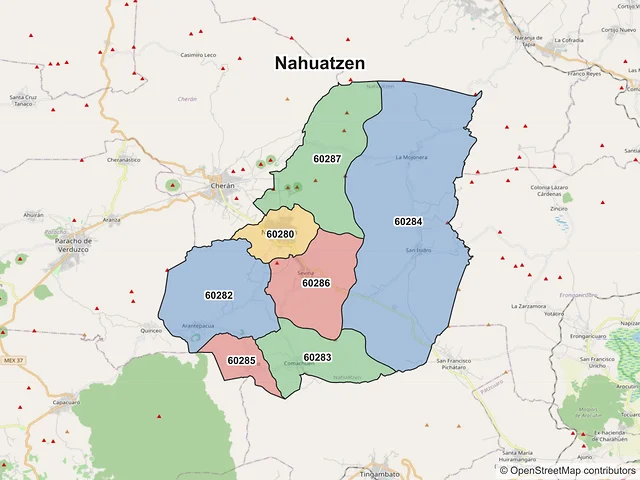 Mapa de códigos postales de Nahuatzen, Michoacán de Ocampo