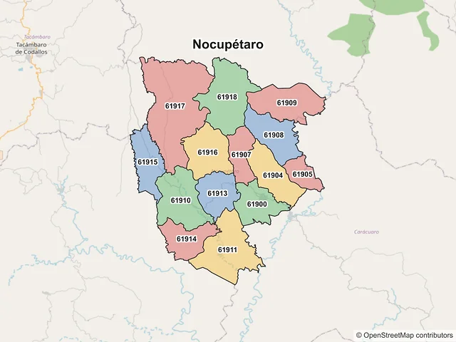 Mapa de códigos postales de Nocupétaro, Michoacán de Ocampo
