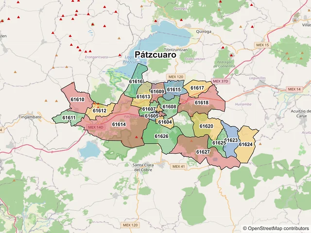 Mapa de códigos postales de Pátzcuaro, Michoacán de Ocampo