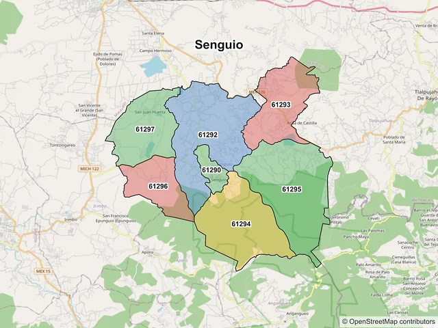 Mapa de códigos postales de Senguio, Michoacán de Ocampo