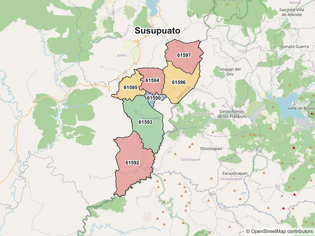 Mapa de códigos postales de Susupuato, Michoacán de Ocampo