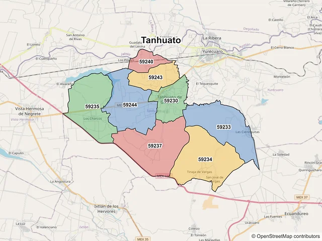 Mapa de códigos postales de Tanhuato, Michoacán de Ocampo