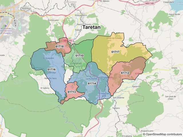 Mapa de códigos postales de Taretan, Michoacán de Ocampo