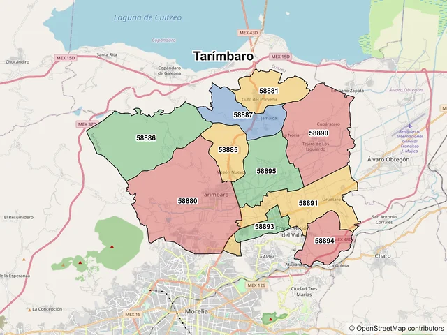 Mapa de códigos postales de Tarímbaro, Michoacán de Ocampo
