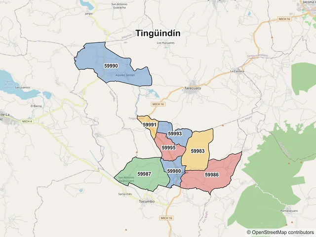 Mapa de códigos postales de Tingüindín, Michoacán de Ocampo