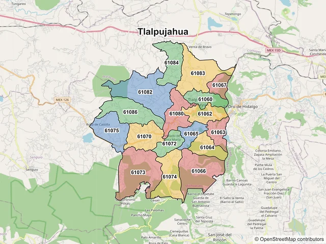 Mapa de códigos postales de Tlalpujahua, Michoacán de Ocampo