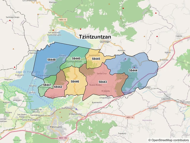 Mapa de códigos postales de Tzintzuntzan, Michoacán de Ocampo