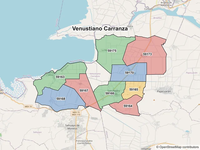 Mapa de códigos postales de Venustiano Carranza, Michoacán de Ocampo