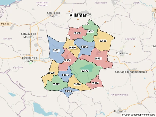Mapa de códigos postales de Villamar, Michoacán de Ocampo