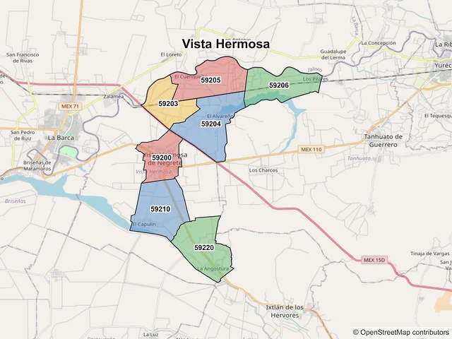Mapa de códigos postales de Vista Hermosa, Michoacán de Ocampo