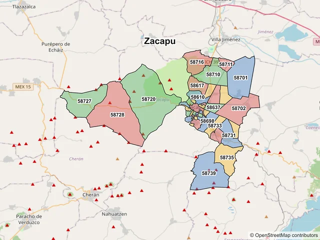 Mapa de códigos postales de Zacapu, Michoacán de Ocampo