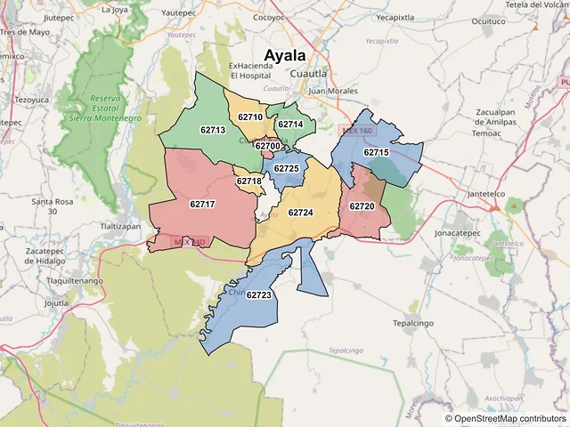 Mapa de códigos postales de Ayala, Morelos