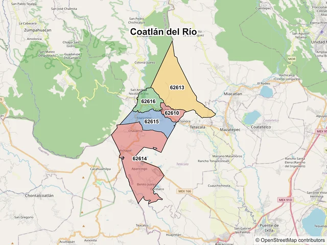 Mapa de códigos postales de Coatlán del Río, Morelos