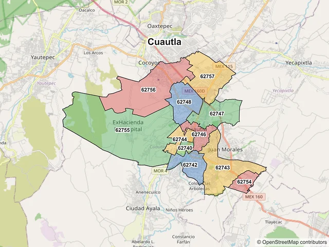 Mapa de códigos postales de Cuautla, Morelos