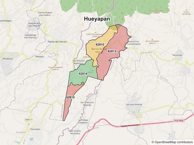 Mapa de códigos postales de Hueyapan, Morelos