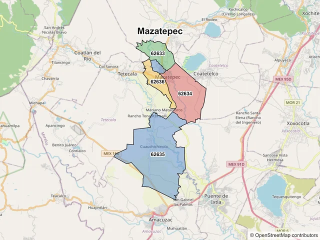 Mapa de códigos postales de Mazatepec, Morelos