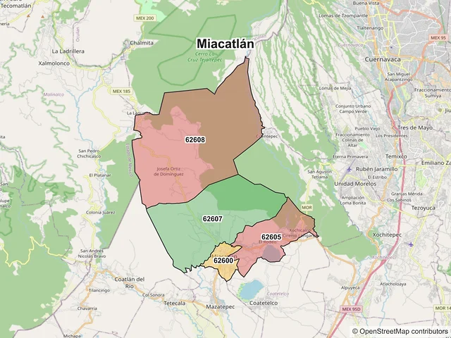 Mapa de códigos postales de Miacatlán, Morelos