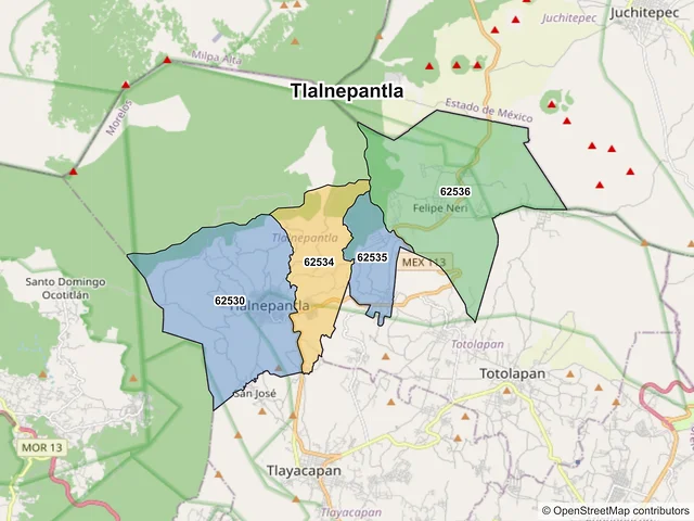 Mapa de códigos postales de Tlalnepantla, Morelos