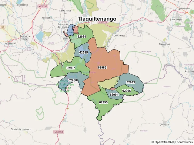 Mapa de códigos postales de Tlaquiltenango, Morelos