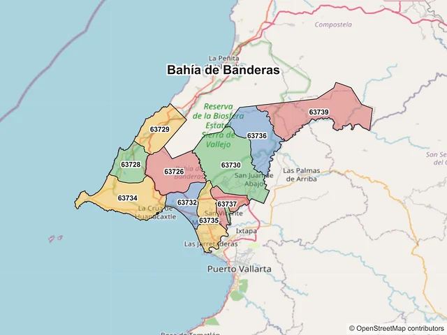 Mapa de códigos postales de Bahía de Banderas, Nayarit