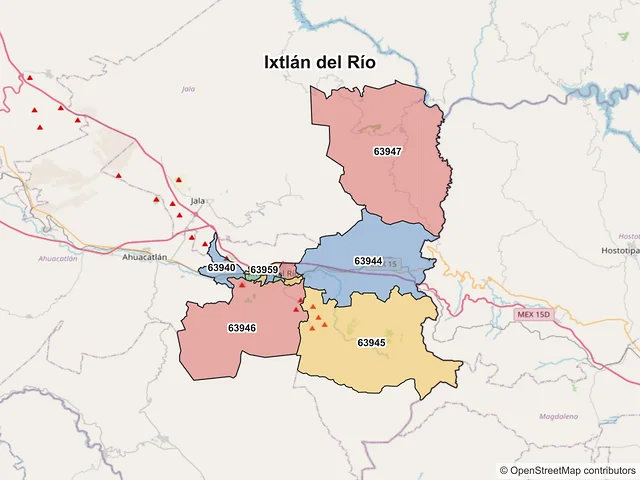 Mapa de códigos postales de Ixtlán del Río, Nayarit