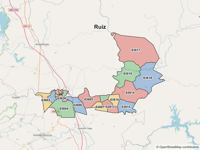 Mapa de códigos postales de Ruíz, Nayarit