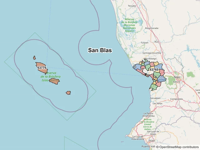 Mapa de códigos postales de San Blas, Nayarit