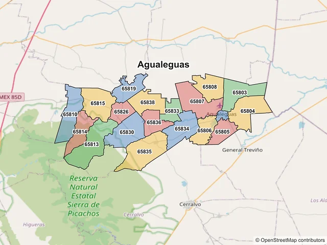 Mapa de códigos postales de Agualeguas, Nuevo León