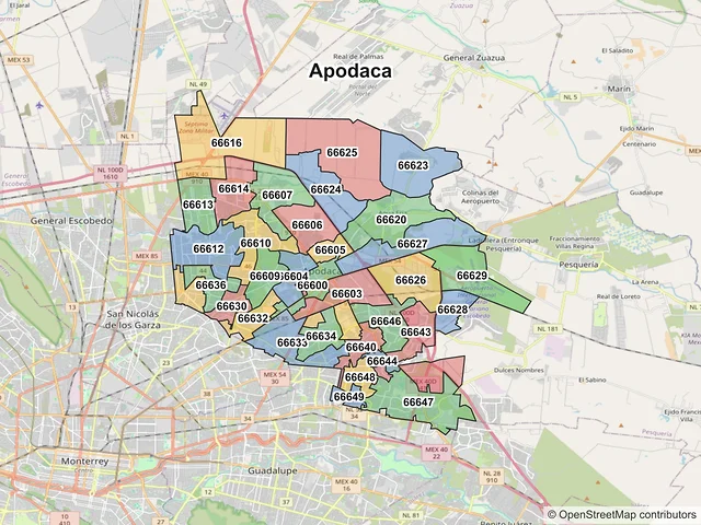 Mapa de códigos postales de Apodaca, Nuevo León