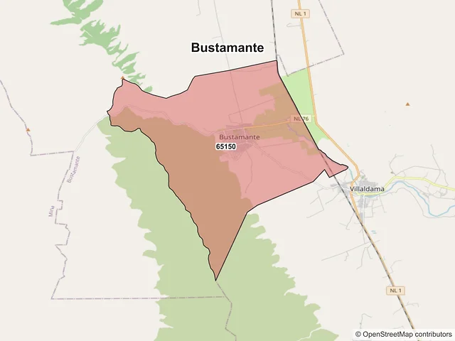 Mapa de códigos postales de Bustamante, Nuevo León