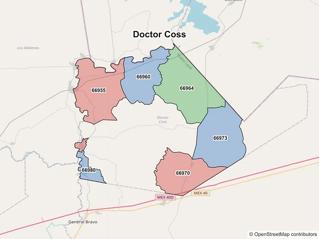 Mapa de códigos postales de Doctor Coss, Nuevo León