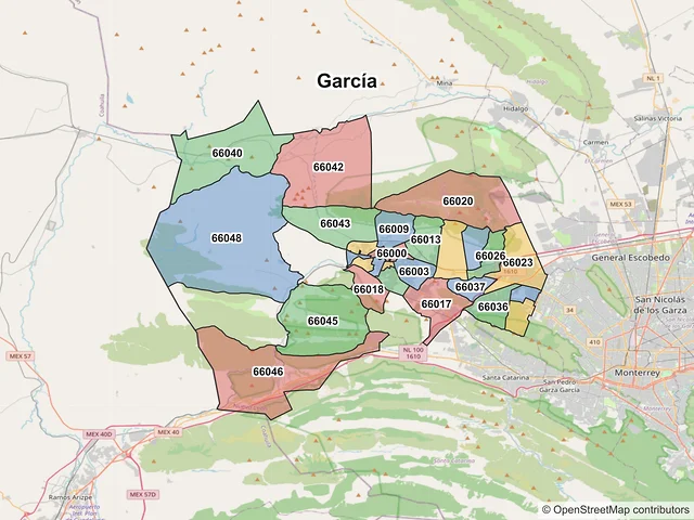 Mapa de códigos postales de García, Nuevo León