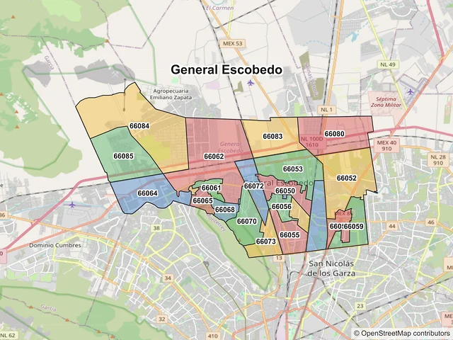 Mapa de códigos postales de General Escobedo, Nuevo León