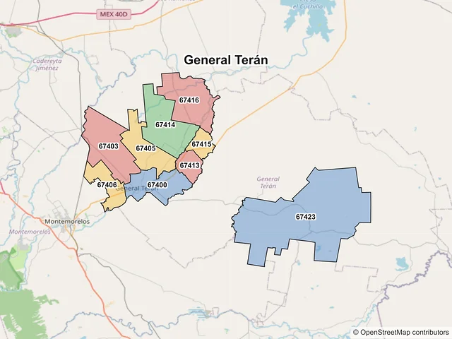 Mapa de códigos postales de General Terán, Nuevo León