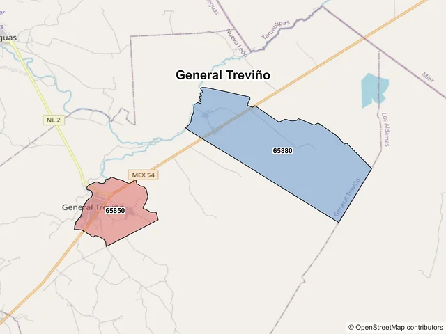 Mapa de códigos postales de General Treviño, Nuevo León