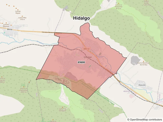 Mapa de códigos postales de Hidalgo, Nuevo León