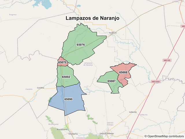 Mapa de códigos postales de Lampazos de Naranjo, Nuevo León
