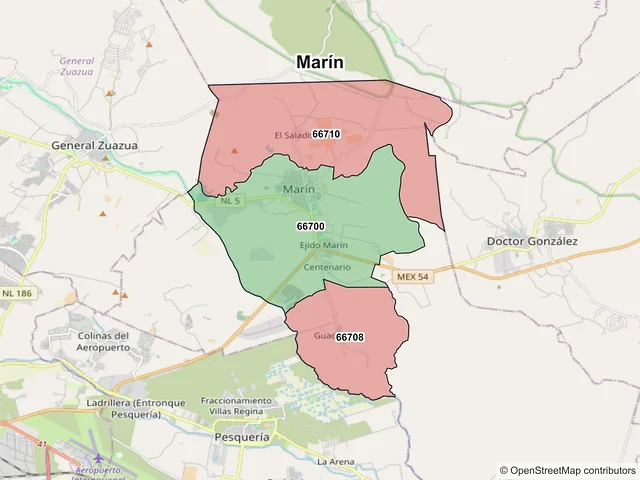 Mapa de códigos postales de Marín, Nuevo León