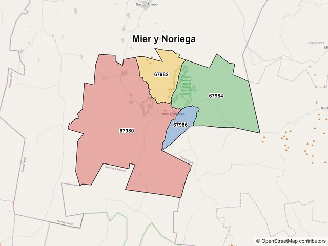 Mapa de códigos postales de Mier y Noriega, Nuevo León