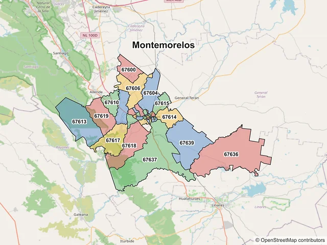 Mapa de códigos postales de Montemorelos, Nuevo León