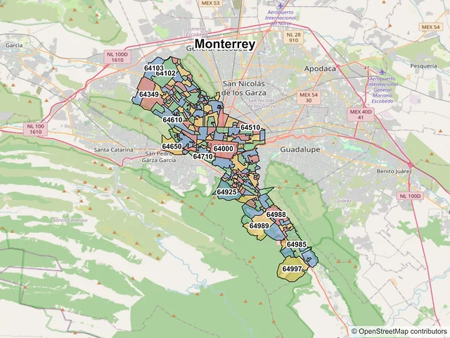 Mapa de códigos postales de Monterrey, Nuevo León