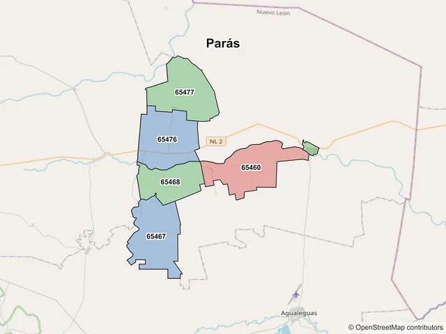 Mapa de códigos postales de Parás, Nuevo León